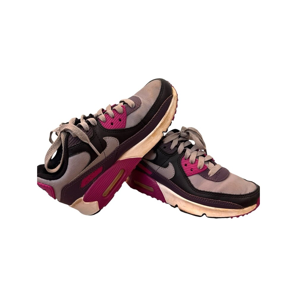 Nike Air Max 90 GS Size 2Y Cement Gray Black Plum Purple Athletic Sneakers